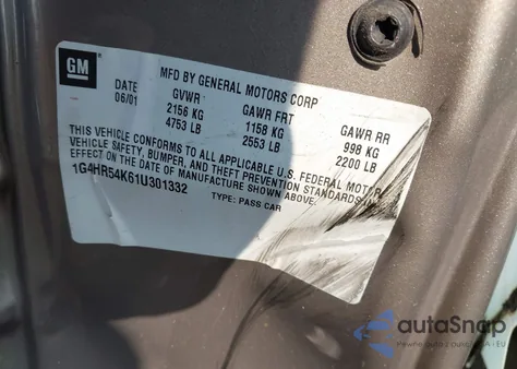 2001 Buick Lesabre Limited z USA, uszkodzony, nr VIN 1G4HR54K61U301332